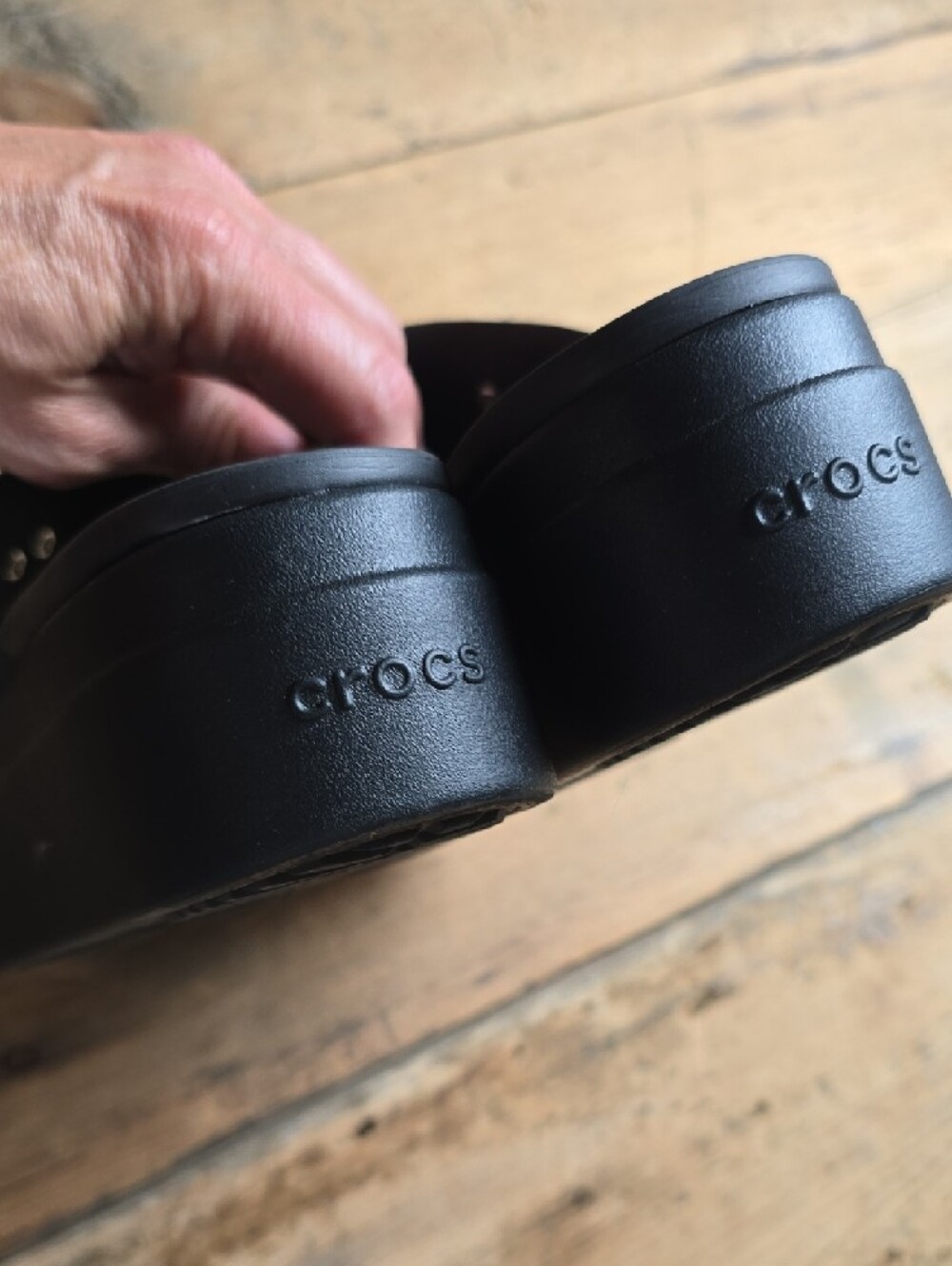 Crocs Black Platform Slide Sandals with Buckle Straps - Picture 5 of 5